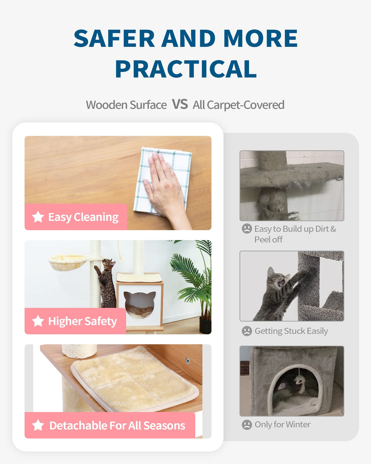 Made4Pets Cat Tree, Modern Cat Tree Tower for Indoor Cats - 65" Tall Wood Condo with Hammock, Scratching Post and Removable Pads for Small Large Cats MADE 4 PETS