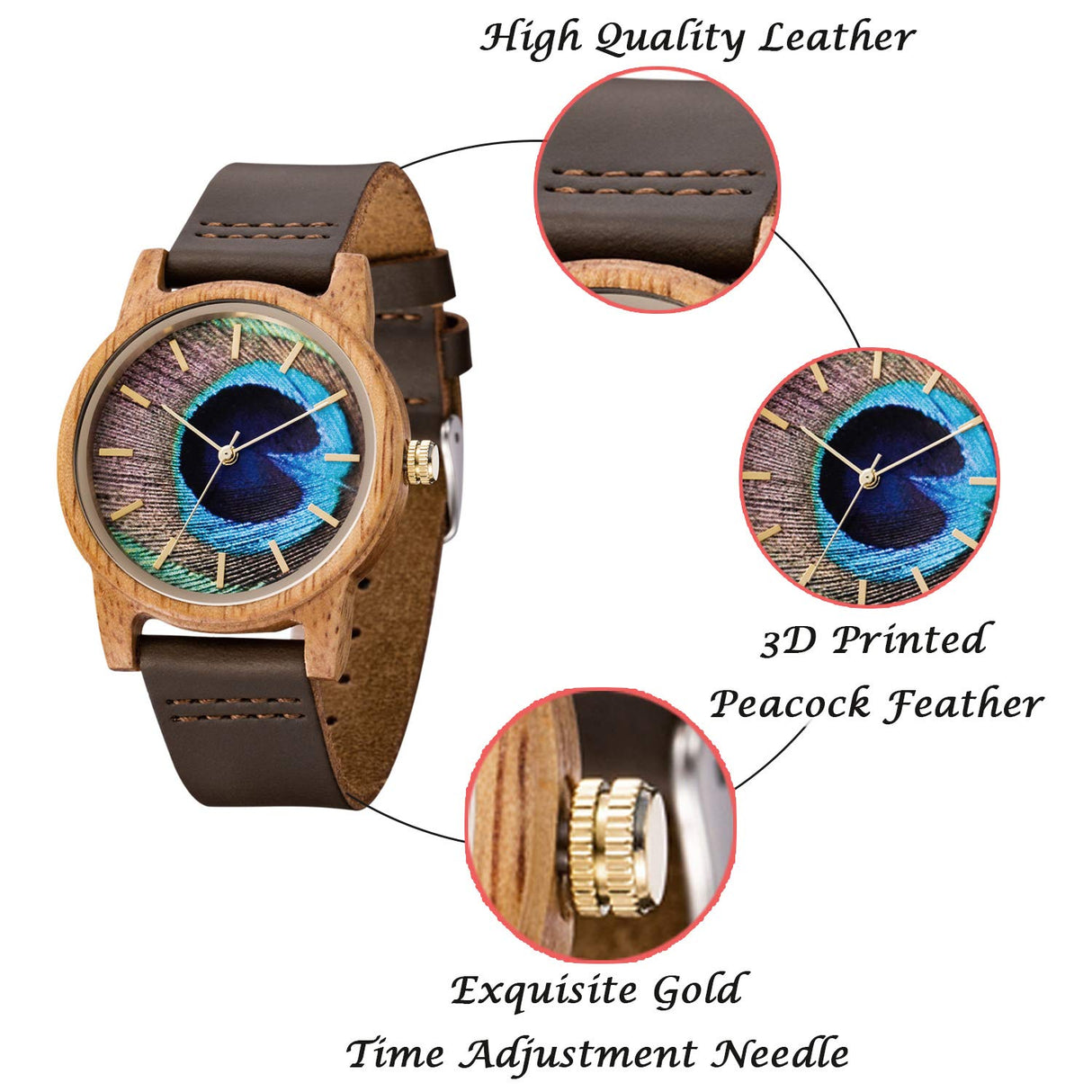 MUJUZE Wooden Watch for Men, Leather Wooden Watch Natural Handmade 40mm Unisex Design Wood Grain Wrist Watches(UW1008Mango) MUJUZE