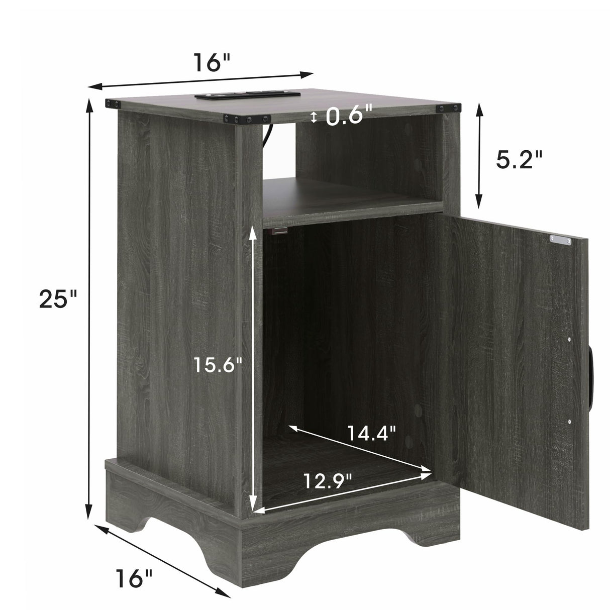 RoyalCraft Nightstand Set of 2 with Charging Station, Tall Farmhouse Bedside Table with Large Storage and Shelf, Wooden End Table with for Bedroom, Living Room(Dark Grey) RoyalCraft