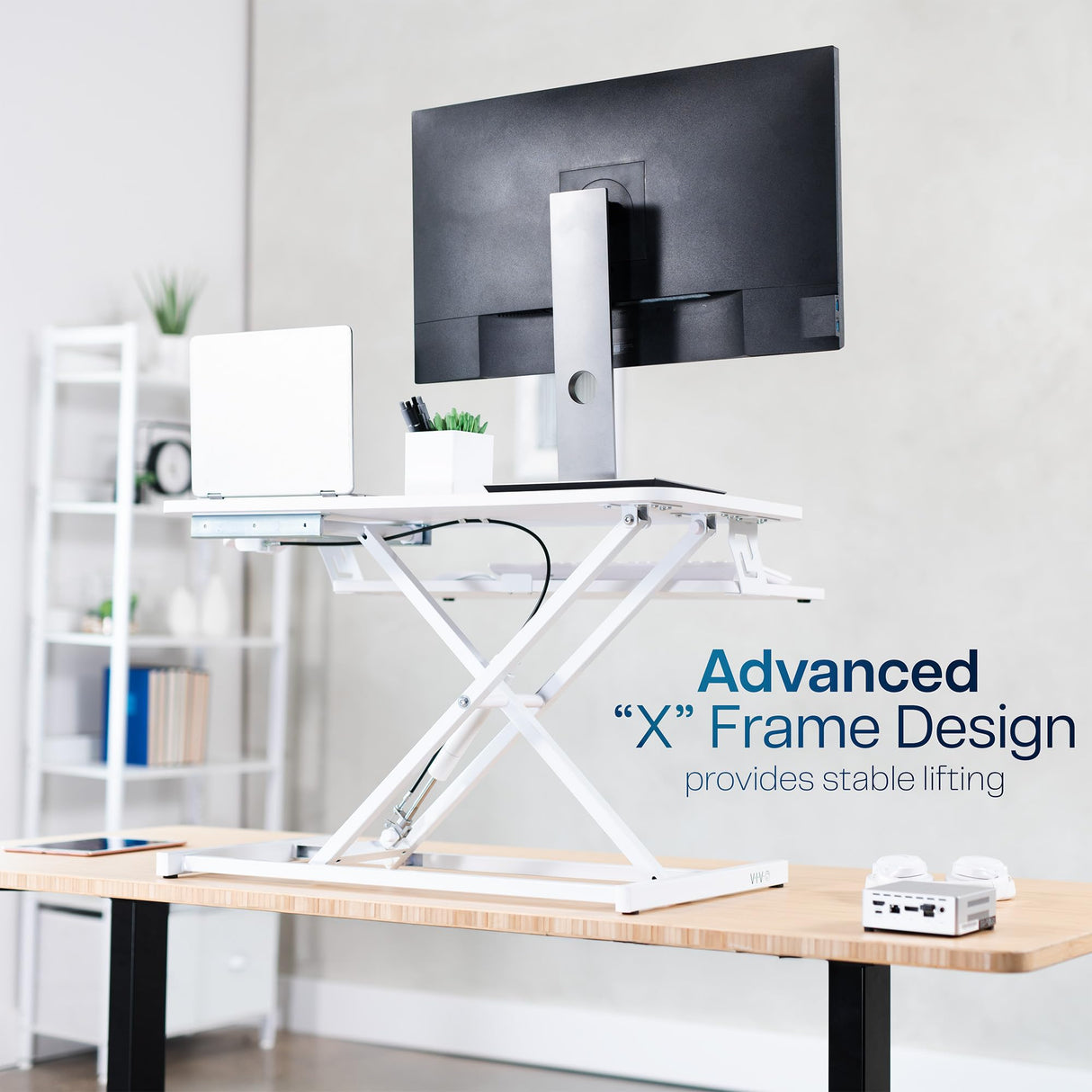 VIVO Desk Converter 32 inch Height Adjustable, MDF Wood Sit to Stand Riser, White, DESK-V000SW VIVO