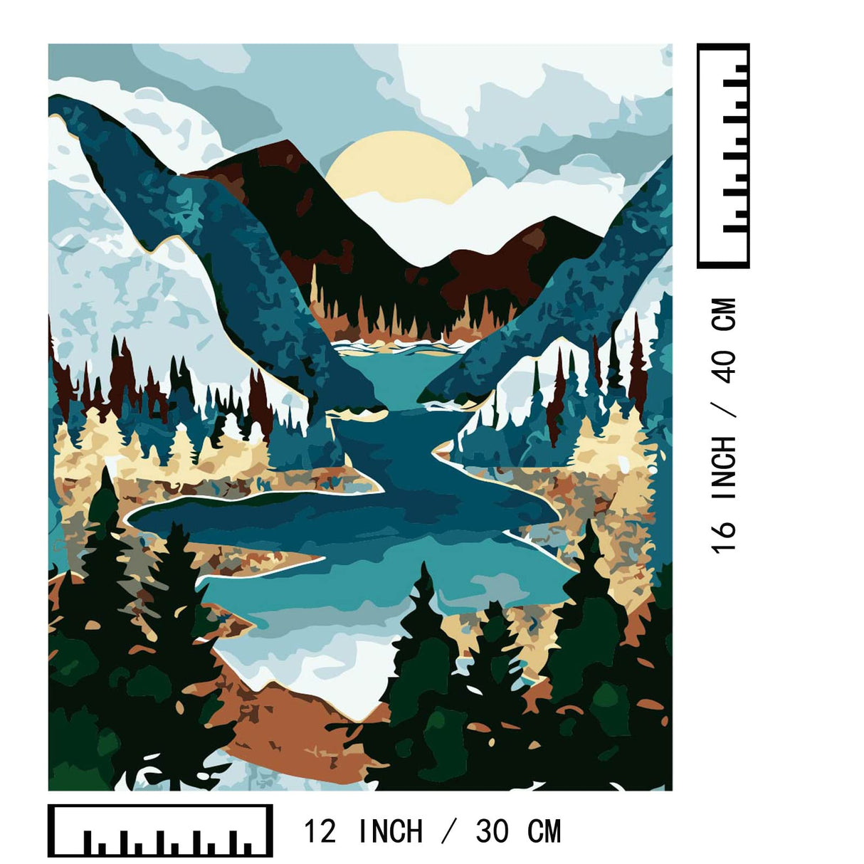 BAISITE Paint by Numbers Kit for Adults Beginners,12" Wx16 L 2 Pack Canvas for Painting Kits for Adults in Colorful Box-Sunset Lake Mountains1112 BAISITE