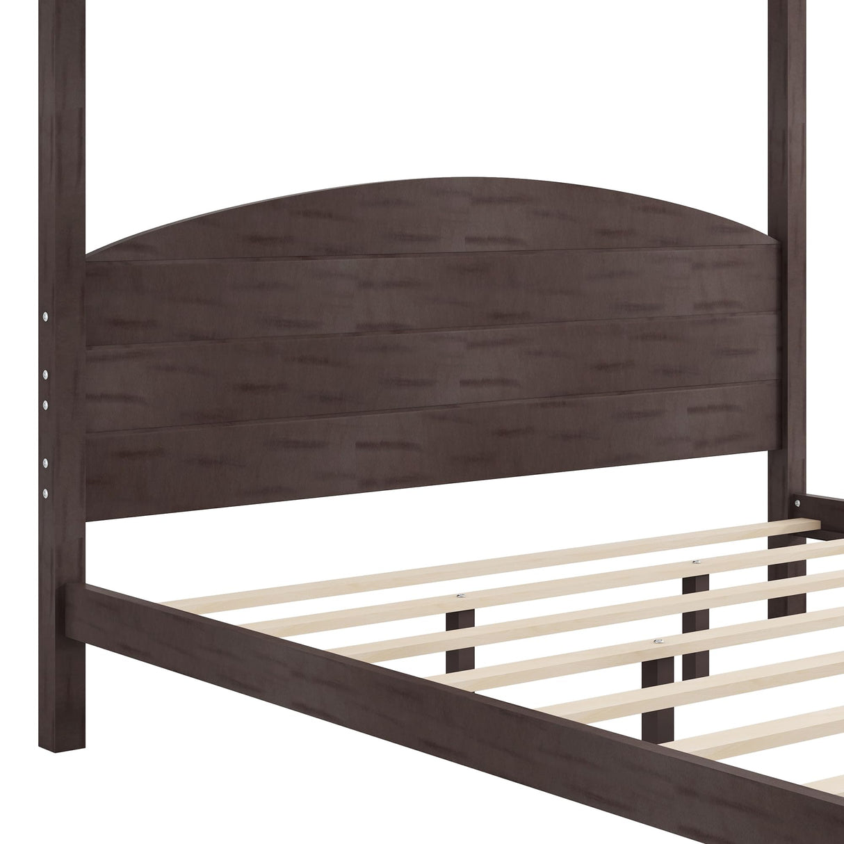 MaiDeHaoo King Size Canopy Bed Frame with Headboard, Wood King Canopy Platform Bed Frame with Headboard and Support Legs, 4 Post Canopy Bed with Under Bed Storage, Brown MaiDeHaoo