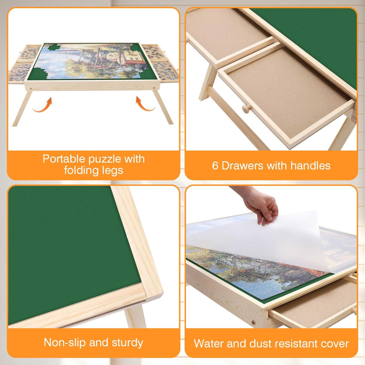 ITEFDTUTNE Jigsaw Puzzle Table with Folding Legs, 34 "x 26" Wooden Puzzle Table with 4 Drawers and Cover, Portable Puzzle Enlightenment Board for Puzzle Storage and Sorting - 1500 Piece ITEFDTUTNE