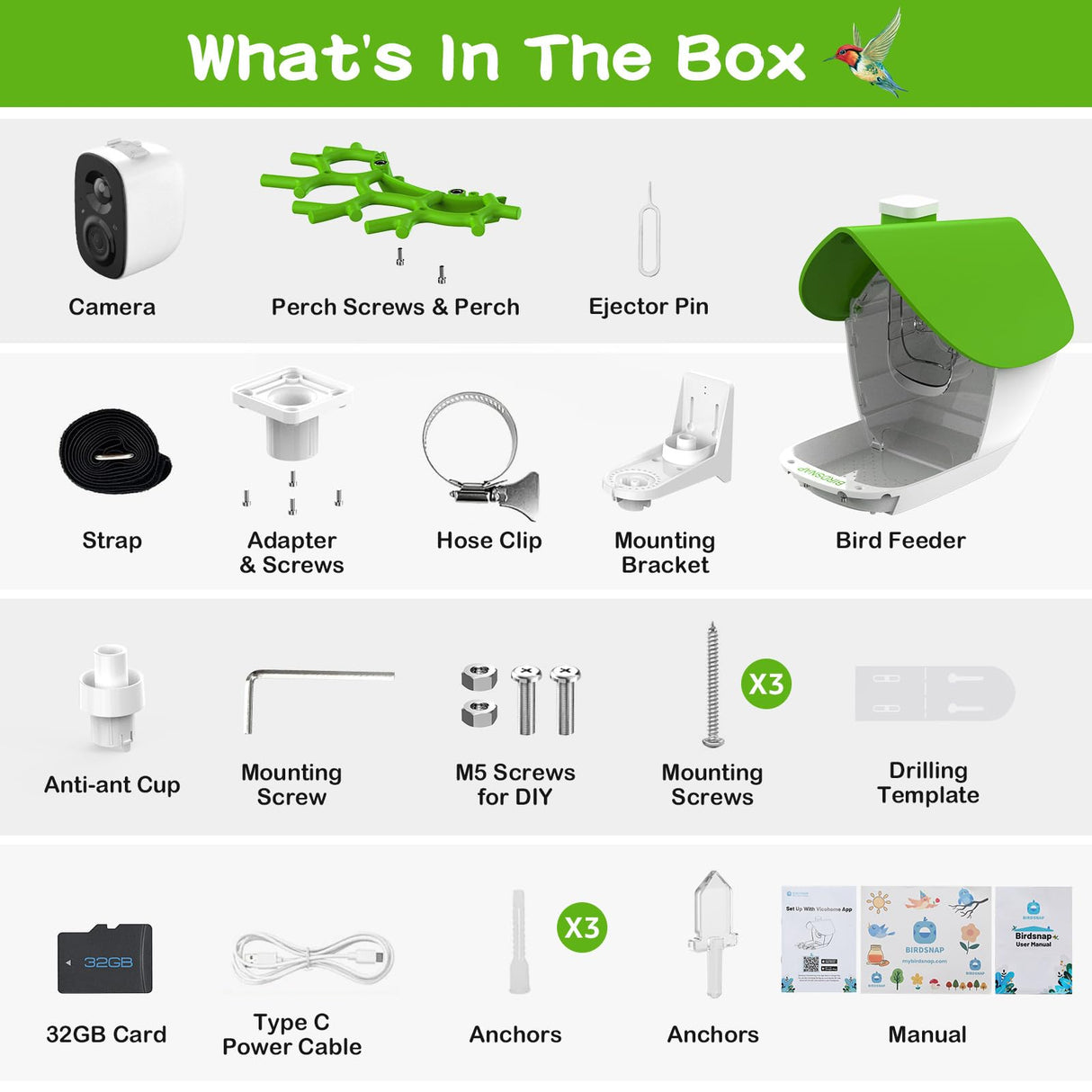 birdsnap® MON - Bird Feeder with Camera, 2K Detachable Camera Bird House with 32GB Card, AI Identify Bird Species, Live View, Auto Record Videos in Backyard, Ideal Gift for Bird Lover birdsnap