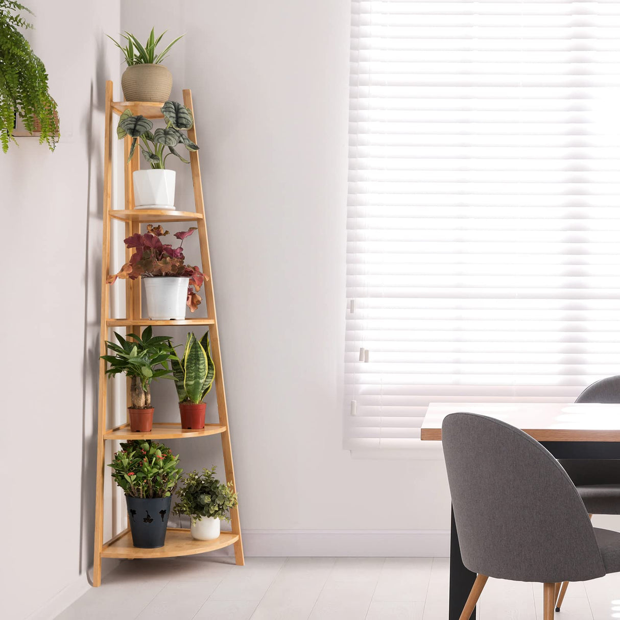 DRDINGRUI Bamboo Corner Shelf Stand for Display, 59'' Tall Storage Rack, 5-Tier Shelf for Organize DRDINGRUI