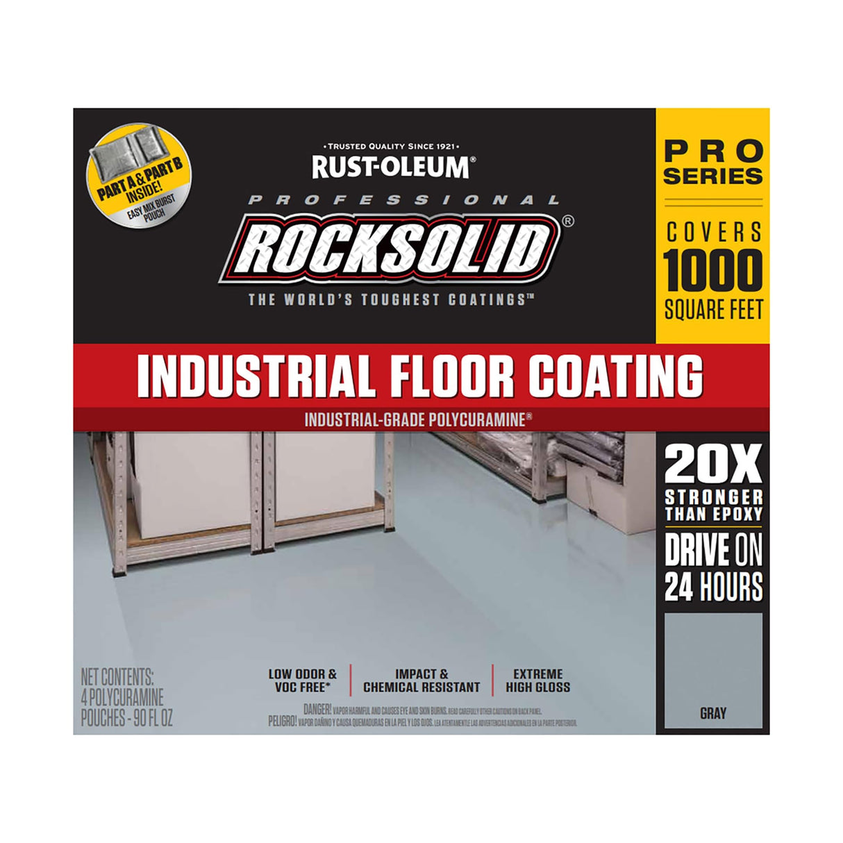 Rust-Oleum 322759 RockSolid Professional Industrial Floor Coating Kit, High Gloss Gray Rock Solid