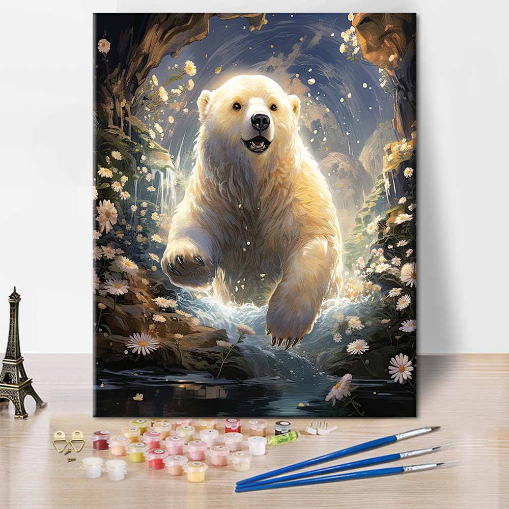 TUMOVO Animal Paint by Number Polar Bear in The Forest Paint by Numbers Kit for Adults with Brushes and Pigment, Art Crafts DIY Oil Painting for Home Wall Decoration, 16x20 Inch TUMOVO