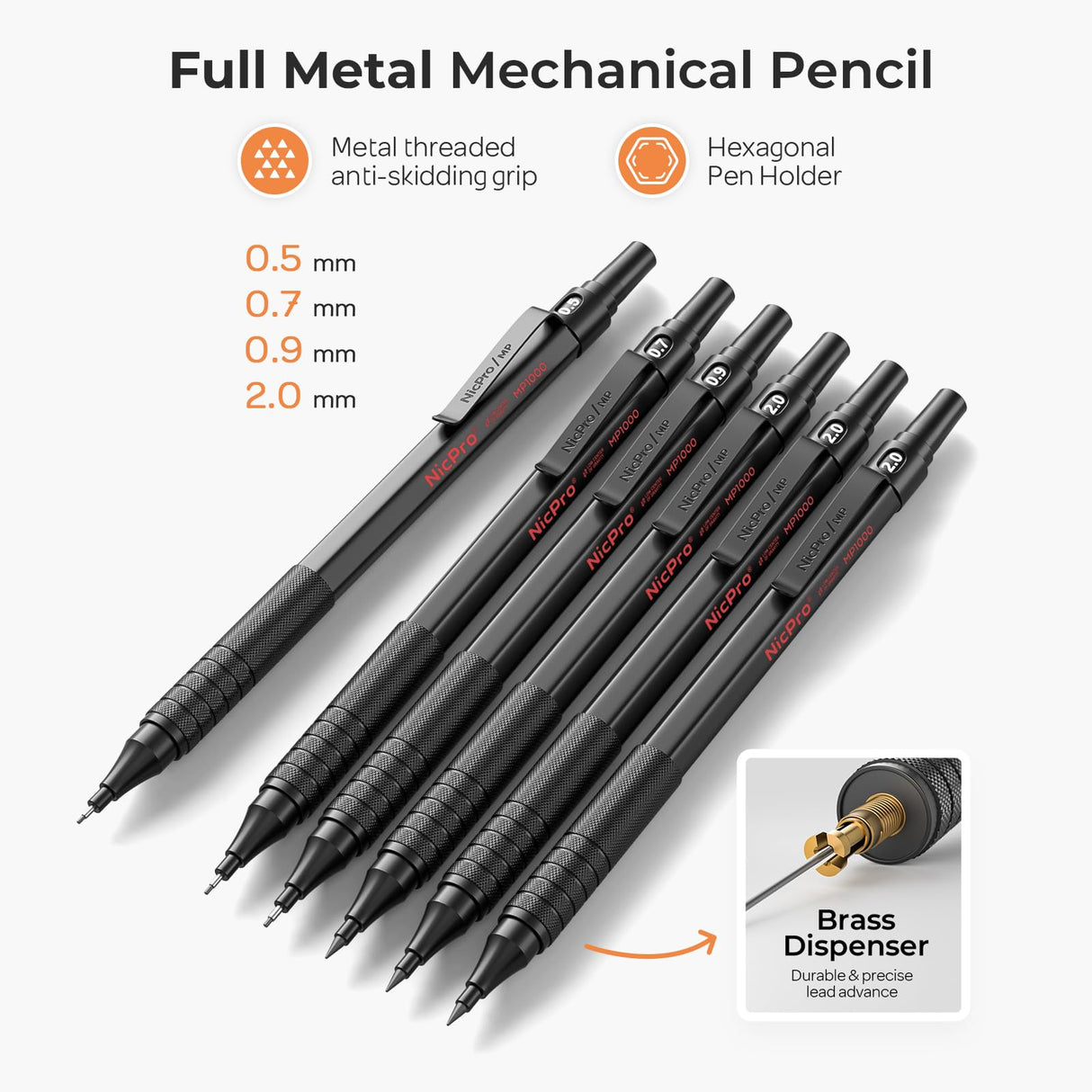 Nicpro 35PCS Black Metal Mechanical Pencils Set in Case, Art Drafting Pencil 0.5, 0.7, 0.9 mm & 3PCS 2mm Graphite Lead Holder for Drawing Sketching With 20 Tube Lead Refills(6B 4B 2B HB 2H 4H Colors) Nicpro