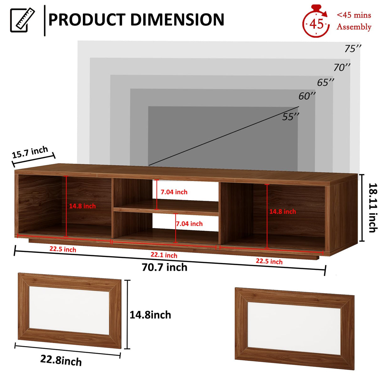 HSH 70" TV Stand for 75 inch TVs,Entertainment Center for Living Room with Storage,Farmhouse Walnut TV Stand Wood with Sliding Doors,Low Media Console Cabinet for Bedroom HSH