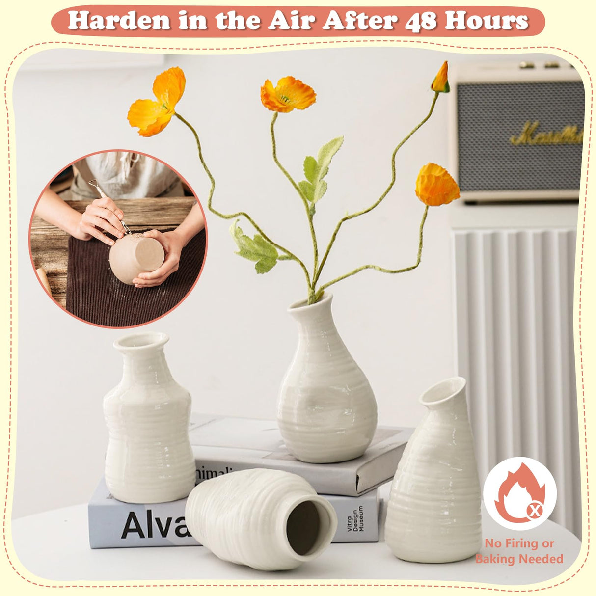 UHAPEER Air Dry Clay Kit for Adults, Pottery Set for Beginners with Clay, Sculpting Tools, Varnish, Pottery Paint, Step-by-Step Guide & Video, Gift for Arts Crafts Lover UHAPEER