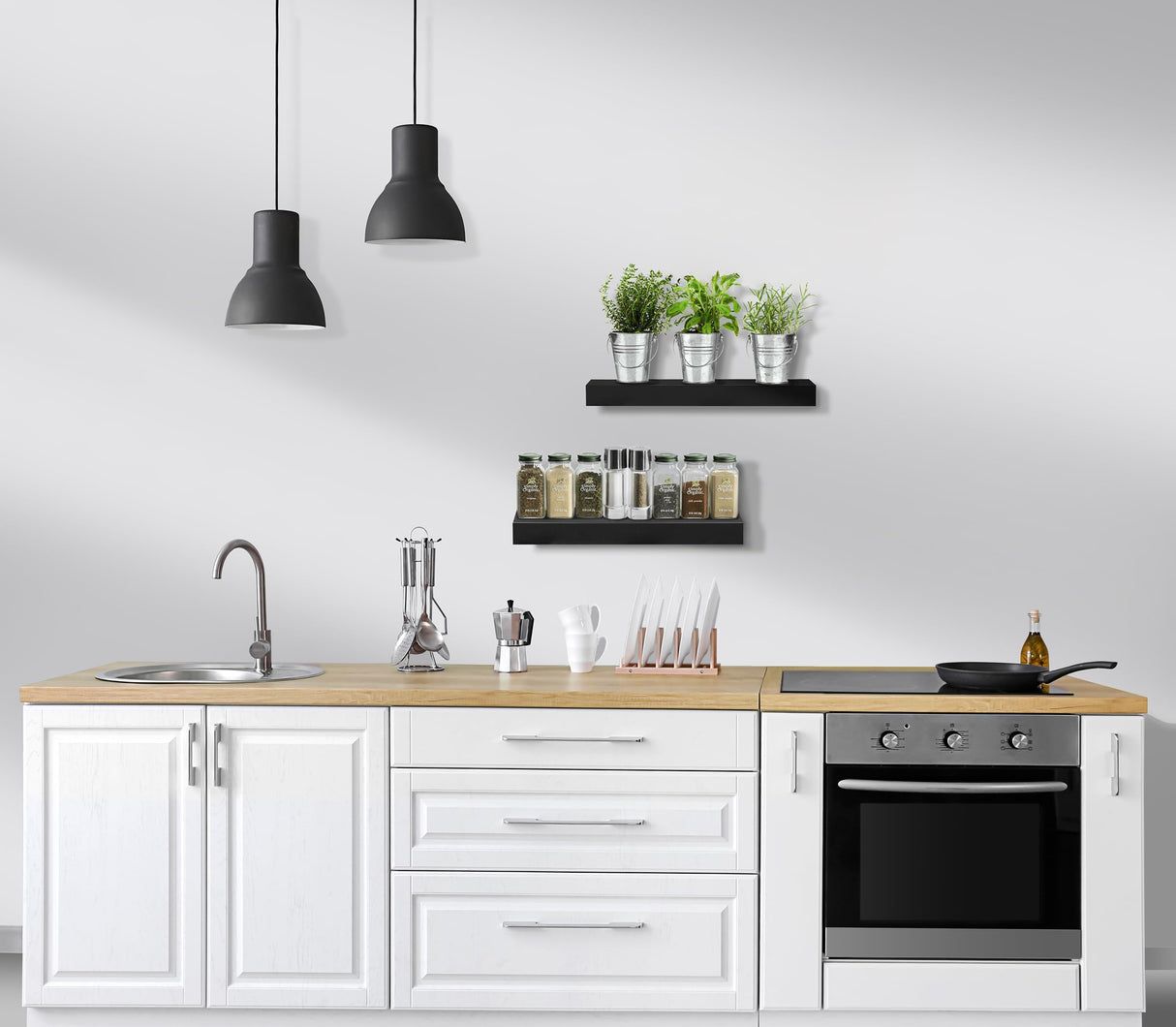 Sorbus Floating Shelves for Wall, Bathroom Shelves Wall Mounted for Kitchen, Bedroom, Bathroom Storage Over Toilet, Hanging Book Shelf for Wall Home Decor Living Room (Black, 2 Pack) Sorbus