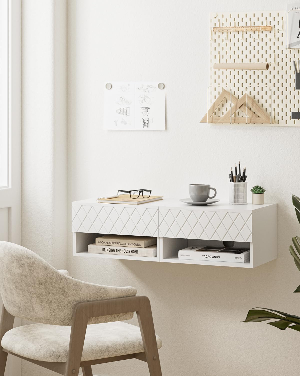 Aienvey Floating Nightstand, Small Modern Floating Nightstand with Drawer, Floating Shelves for Bedroom, Bathroom, White Diamond Aienvey