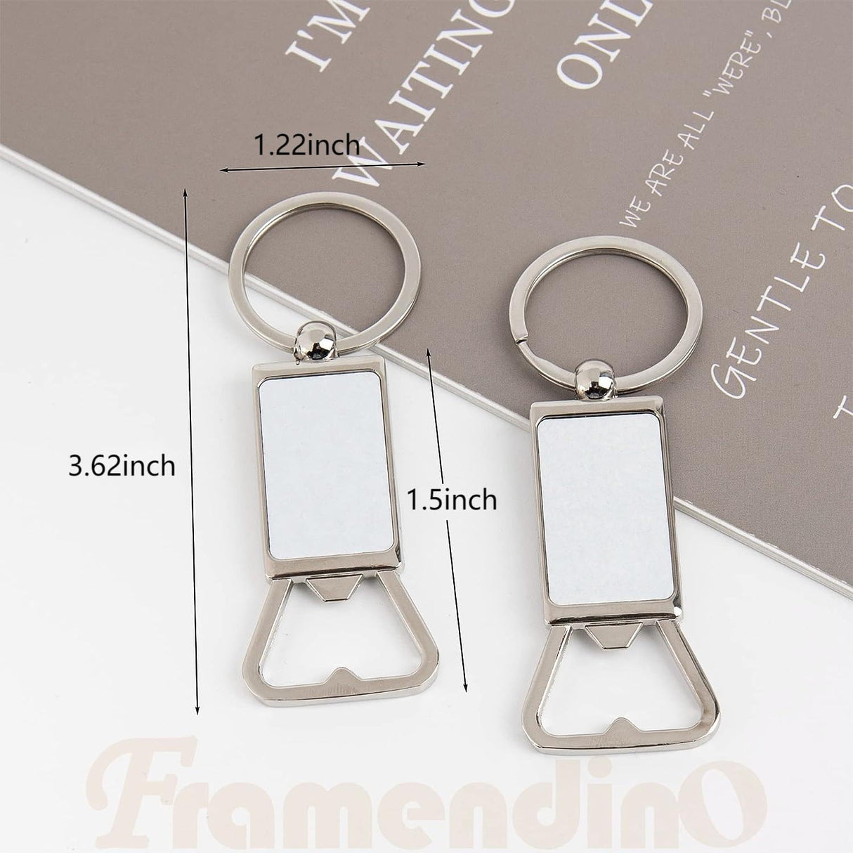 Framendino, 40 Pack Sublimation Blanks Keychains Metal Bottle Opener Transfer Rectangle Aluminum Keychain Key Rings for DIY Custom Personalized Sublimation Photo Framendino