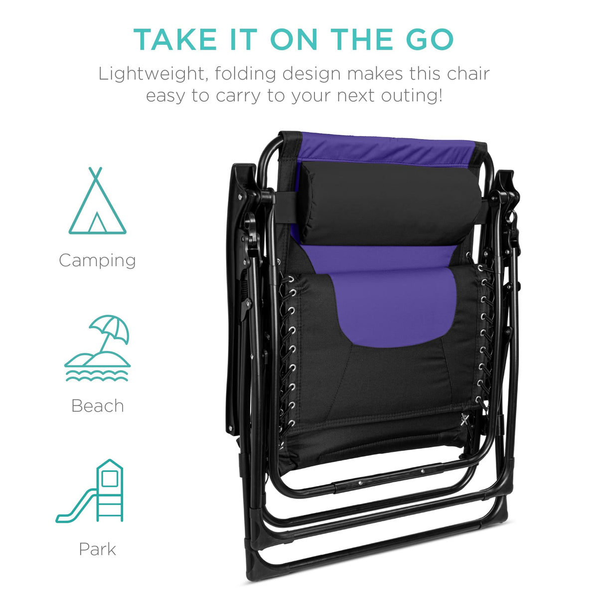 Best Choice Products Oversized Padded Zero Gravity Chair, Folding Outdoor Patio Recliner, XL Anti Gravity Lounger for Backyard w/Headrest, Cup Holder, Side Tray, Polyester Mesh - Black/Purple Best Choice Products