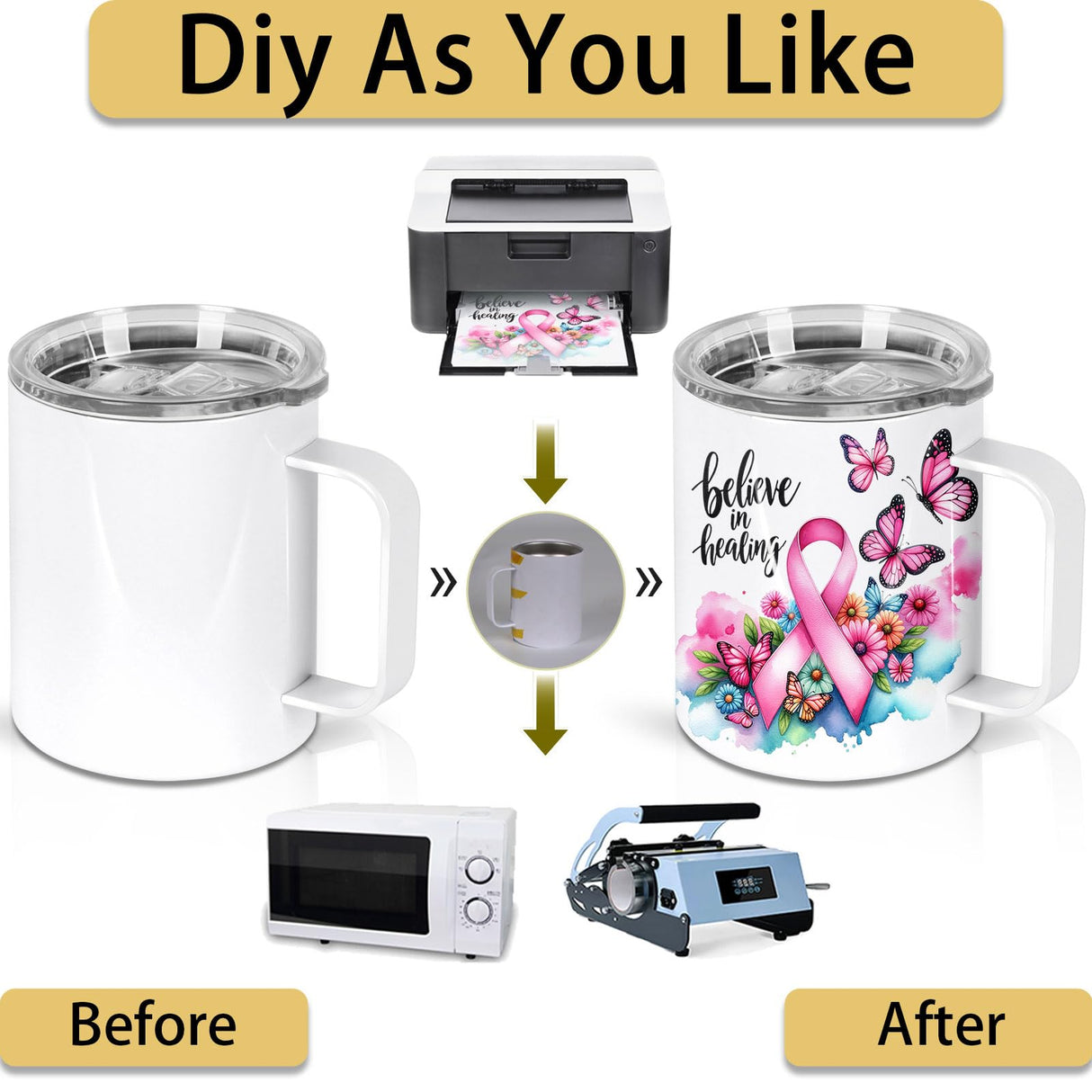 Wzaytia 12 Oz Sublimation Coffee Mug Blanks With Handle, 6 Pack Stainless Steel Sublimation Coffee Tumbler, Individually Boxed, White Wzaytia