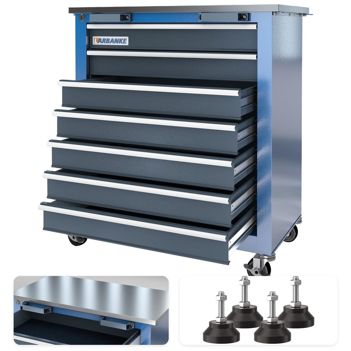 LARBANKE 7-Drawer Rolling Tool Chest Toolbox,Tool Box with 360° Lockable Wheels and Padded Feet,Tool Chest with Keyed Locking System and Drawer Liners,can be Combined Storage System with Tool Chest LARBANKE