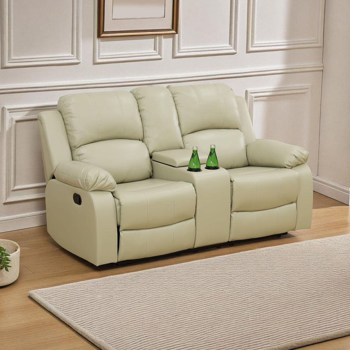 Caberryne Leather Loveseat Recliner Sofa,Leather Recliner Sofa Set for Living Room Furniture Sets,Beige Double Recliner Loveseat for Living Room/Office/Theater Seating/Rv(Loveseat Recliner) Caberryne