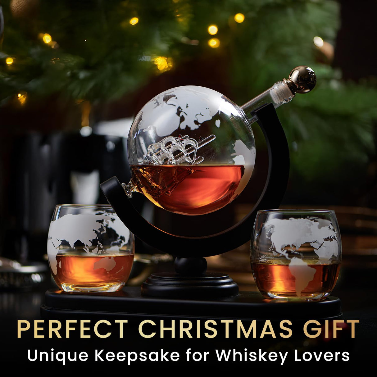 Globe Whiskey Decanter Gift Set by Royal Reserve | Etched World Map Globe Decanter 29 oz 850 ml with Glasses for Bourbon, Liquor – Whiskey Gifts for Men Dad Boyfriend Husband Royal Reserve