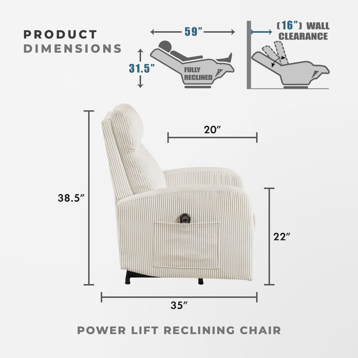 Lexicon Power Lift Recliner Chair for Elderly with Remote Control, Gentle Lift Motion, Side Pocket Armrest, Corduroy Upholstered Electric Recliner for Living Room/Bedroom, Easy Assembly, Beige Lexicon