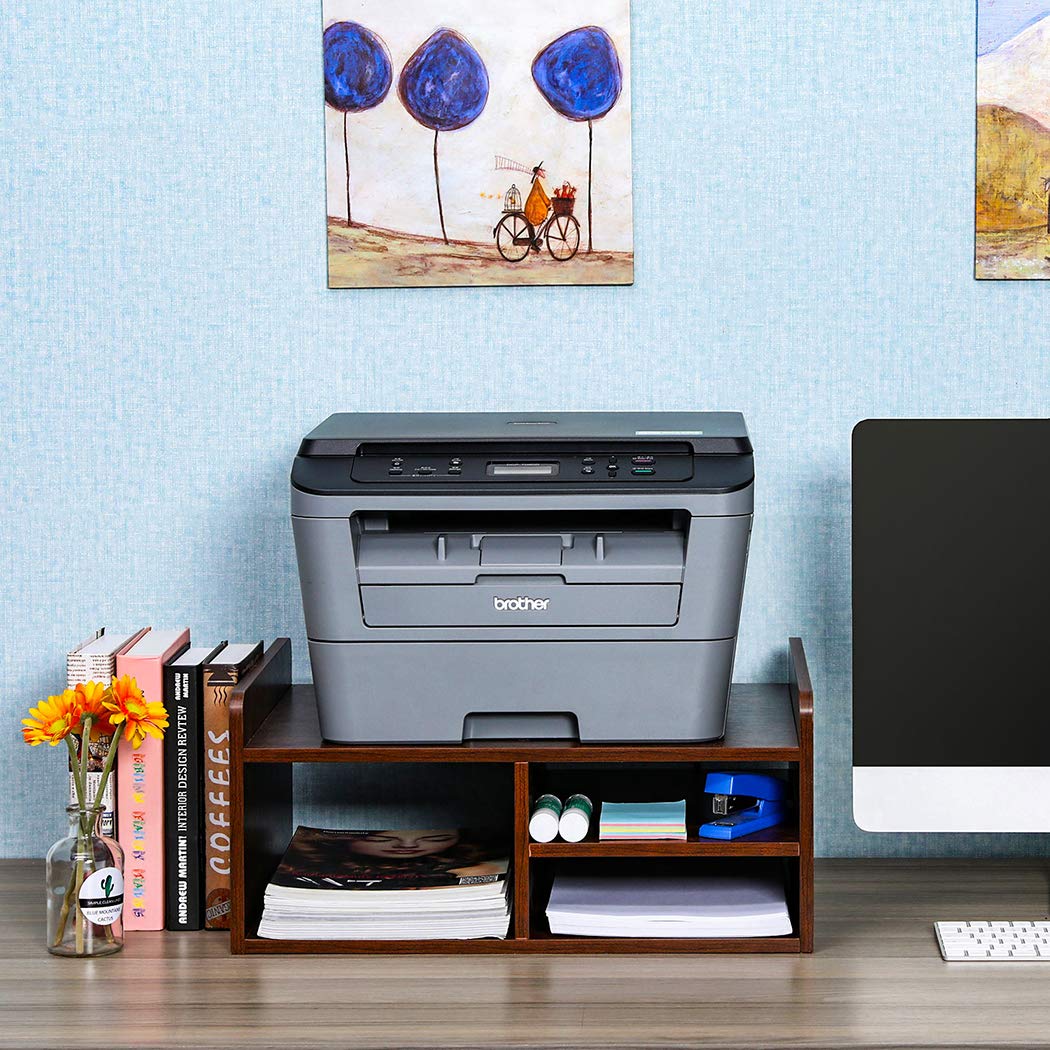 PAG Desktop Printer Stand with Storage, Paper Storage Holder Rack for Desk, Wooden Printer Organization for Home/Office, Retro Brown PAG