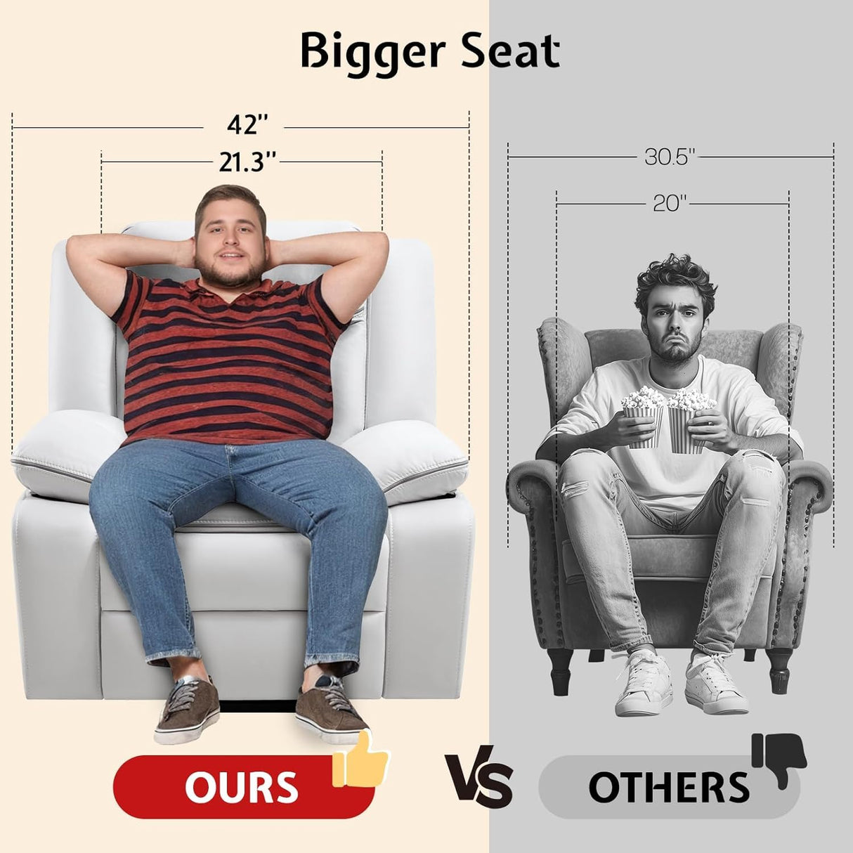 Jocisland Oversized Power Lift Recliner Chairs for Adults, Electric Lazy Boy Recliners for Elderly with USB Port, Large Lay Flat Reclining Sofa for Living Room Bedroom, Faux Leather, White Jocisland