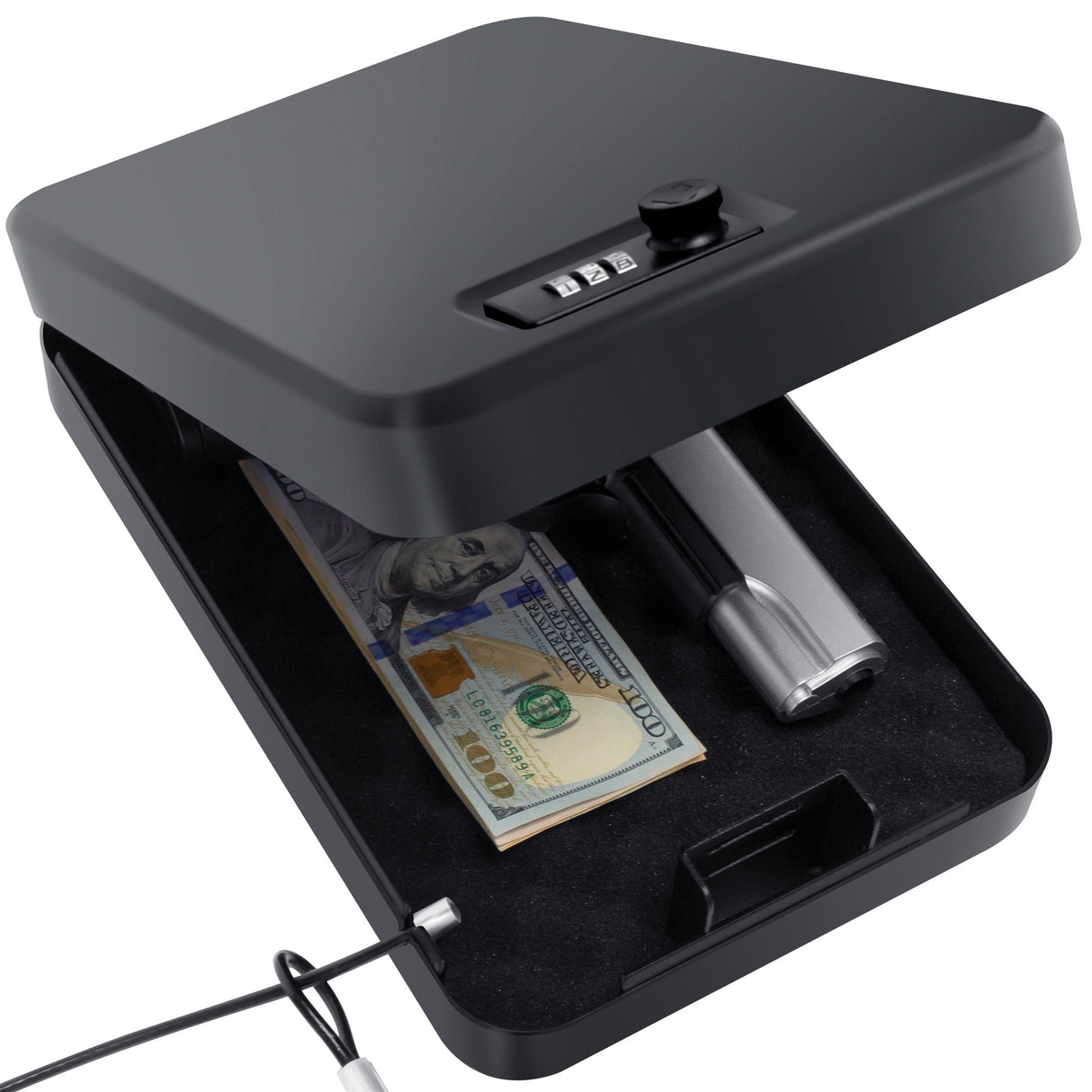 Portable Gun Safe for Pistols, Small Handgun Lock Box with Combination Lock or Key Lock, Portable Travel Pistol Safe for Travel, Home, Car (Large-com) PACOLO