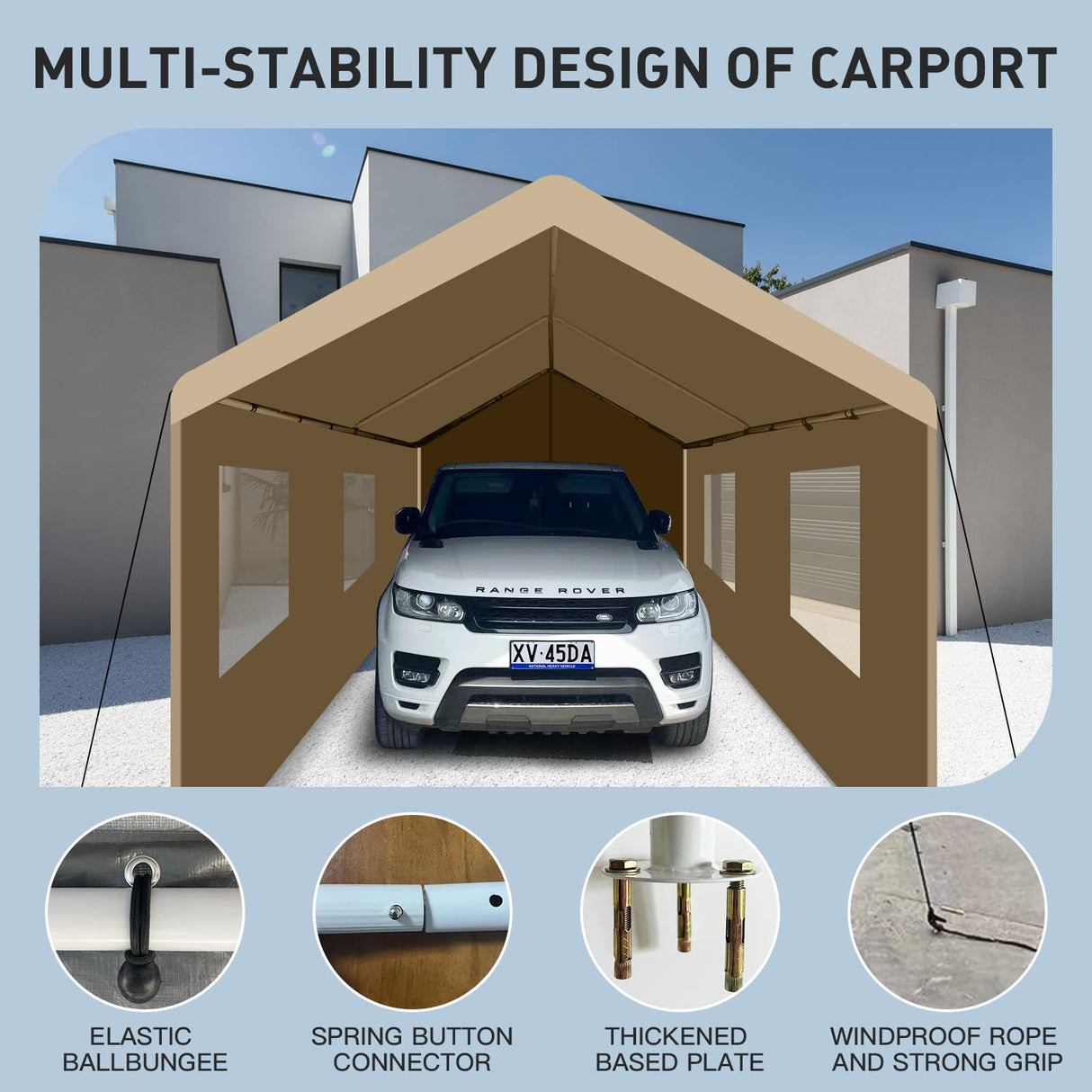 Jintop 10×20 Carport,Heavy Duty Metal Portable Carport Garage,with Roll-up Door Windows,Outdoor Storage Shelter w/Waterproof and Removable Sidewalls,Large Car Tent Gazebo for SUV,Truck,White Jintop