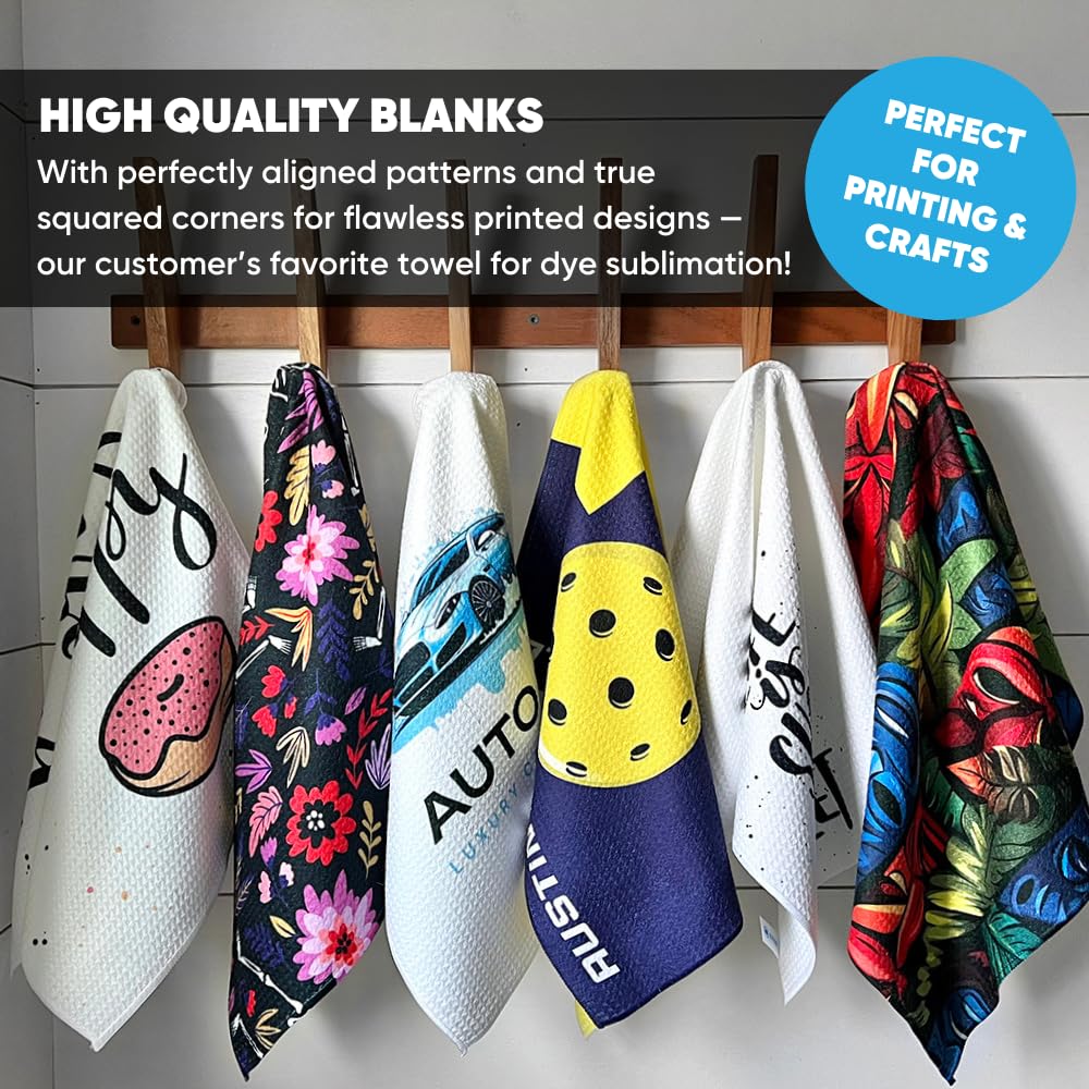Microfiber Wholesale Sublimation Blanks Towels | Premium Sublimation Kitchen Towels | Waffle Weave Microfiber Towels | Tea Towels | Polyester Towels for Sublimation (16x24 Inches, Pack of 6) Microfiber Wholesale