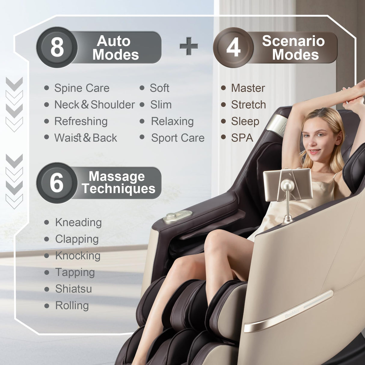 iBooMas Massage Chair, 2025 SL-Track Zero Gravity Shiatu Massage Chairs Full Body Recliner, APP, Touch Screen, Foot Rollers, Airbags, Bluetooth, Body Scan, Thai Stretch(Brown) iBooMas