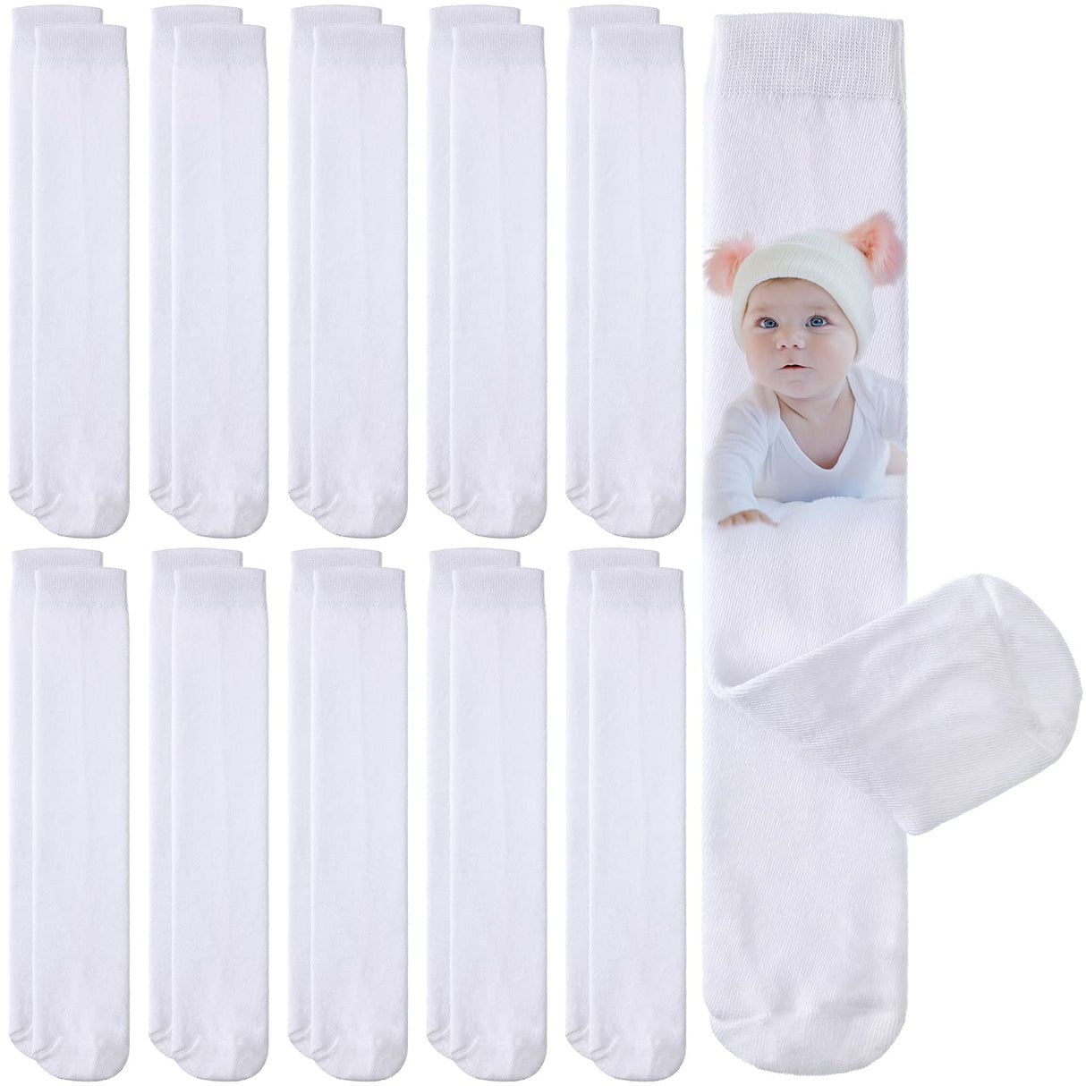 Geyoga 12 Pairs Blank White Sublimation Socks, Tube Socks for Men Women, Sublimation Print Ready Socks for Adult DIY Socks Geyoga