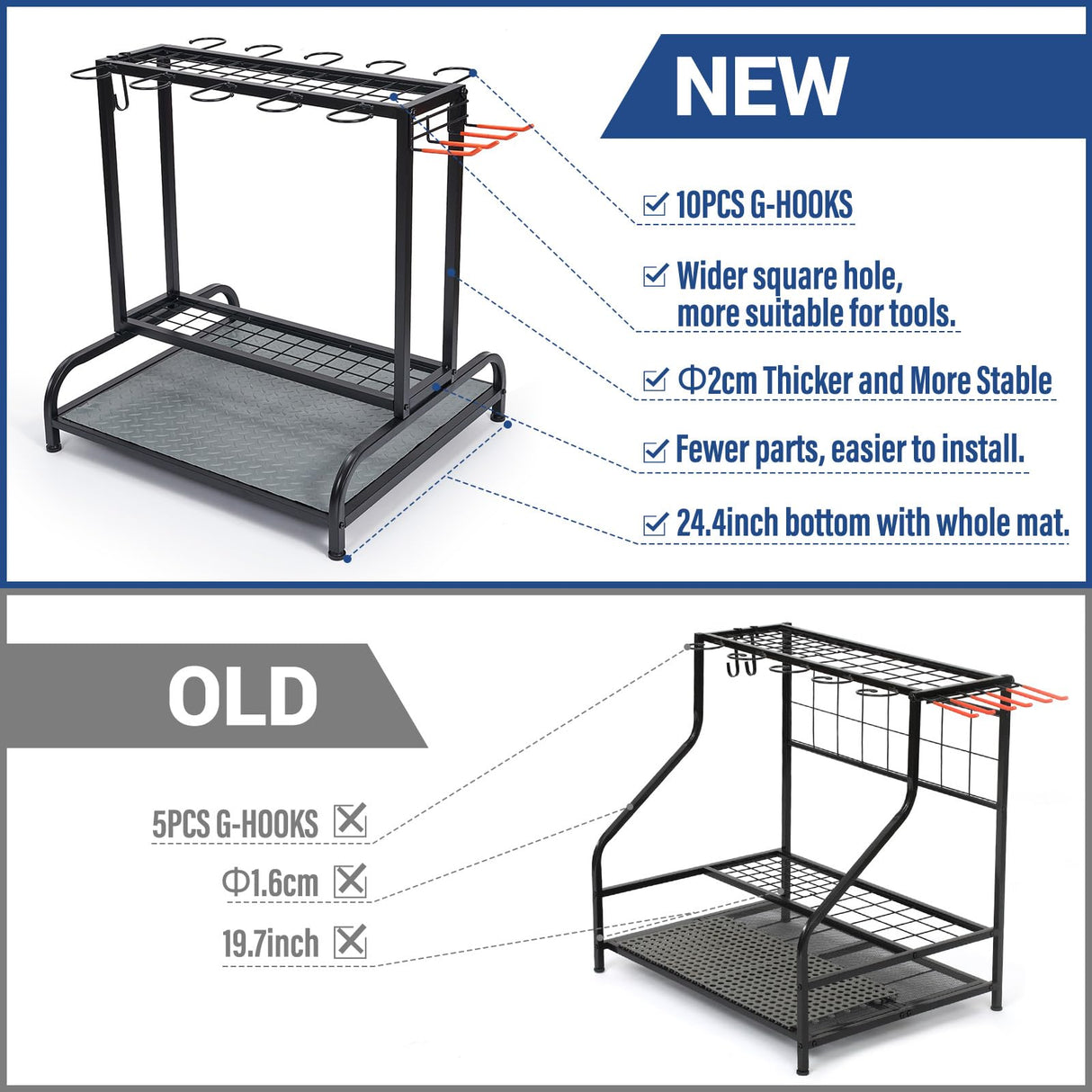 Garden Tool Organizer, Yard Tools Rack Holds 55 Long-Handled Tools/Rakes/Brooms for Garage Organization and Storage, Shed, Outdoor, Lawn, Heavy-Duty Steel, Black, Easy Assembly Kingarage