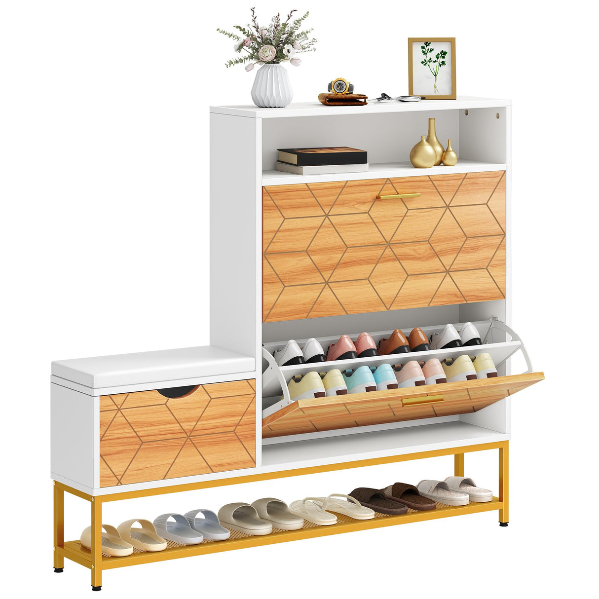 YITAHOME Shoe Cabinet with 2 Flip Drawers for Entryway, Large Shoe Storage Cabinet with Shoe Storage Bench, Hidden Narrow Shoe Rack with Door for Living Room, White YITAHOME