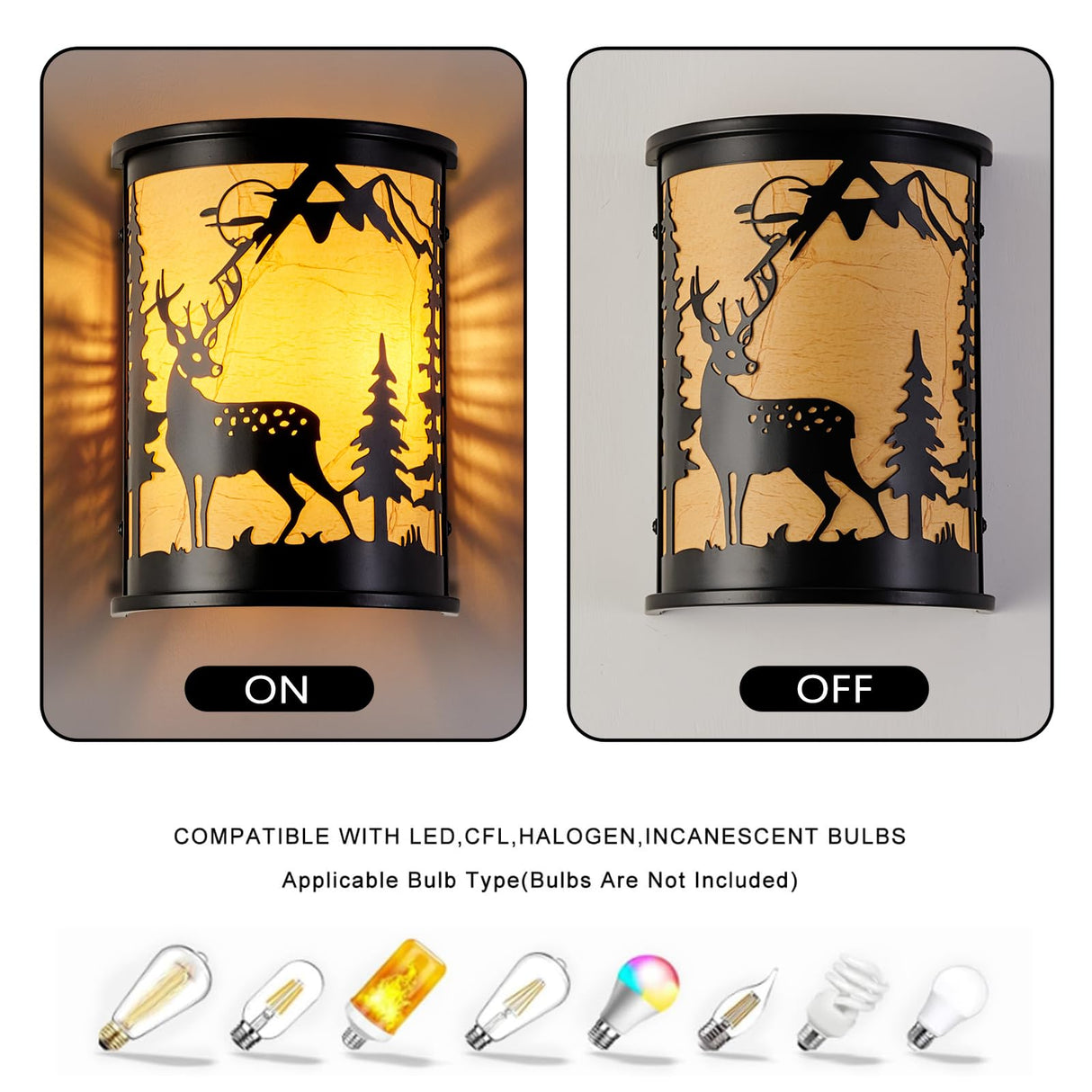 Monyohame Rustic Deer Wall Sconce,Farmhouse Indoor Wall Light Fixtures,E12 Base Modern Industrial Wall Lamp Lighting Fixture for Bedroom, Hallway,Living Room, Stairway,Headboard Monyohame