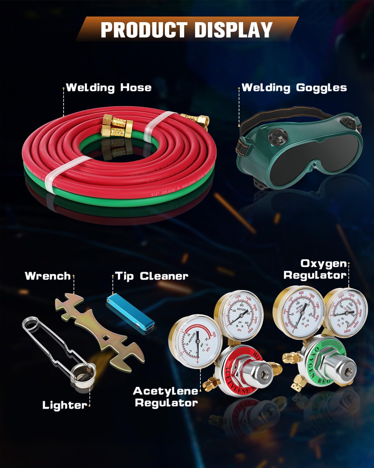 Oxygen Acetylene Torch Kit Oxy Gas Welding Cutting Brazing Set Portable Welder Tool Nozzles Regulator Hose Gauges Blue Case Cuilvu