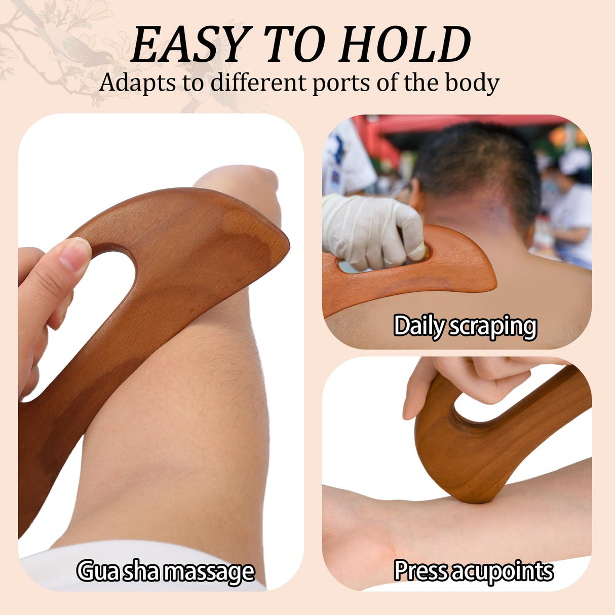Wooden Cellulite Massager, Body Guasha Tool Lymphatic Drainage Massager Muscle Scraper Back Massage Tool Relieve Muscle Fatigue, Body Gua Sha Paddle Anti Cellulite Tool for Women and Men Mozeat Lens