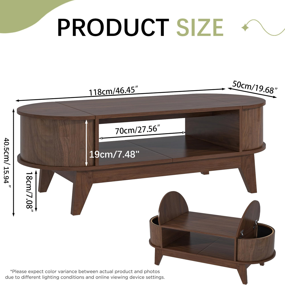 Coffee Table with Storage,Mid Century Modern Coffee Tables with 2 Flip-Top Hidden Lids,Fluted Coffee Table,Wood Center Tables for Living Room Home Office (Walnut Color) Mxtxmy