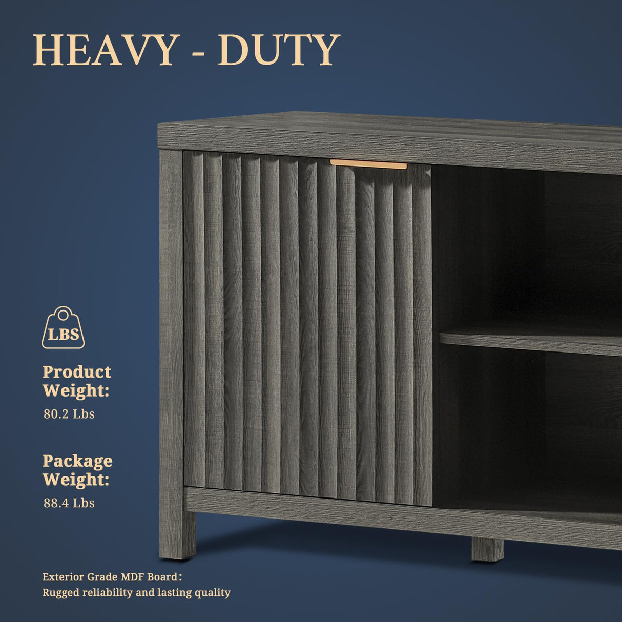 OAKHAM HOME Fluted TV Stands for Living Room, Heavy Duty Entertainment Center with Storage, Mid Century Modern Television Stands for 50/55/60/65 TV, Oxford Media TV Console (Medium,Midnight Oak) OAKHAM HOME