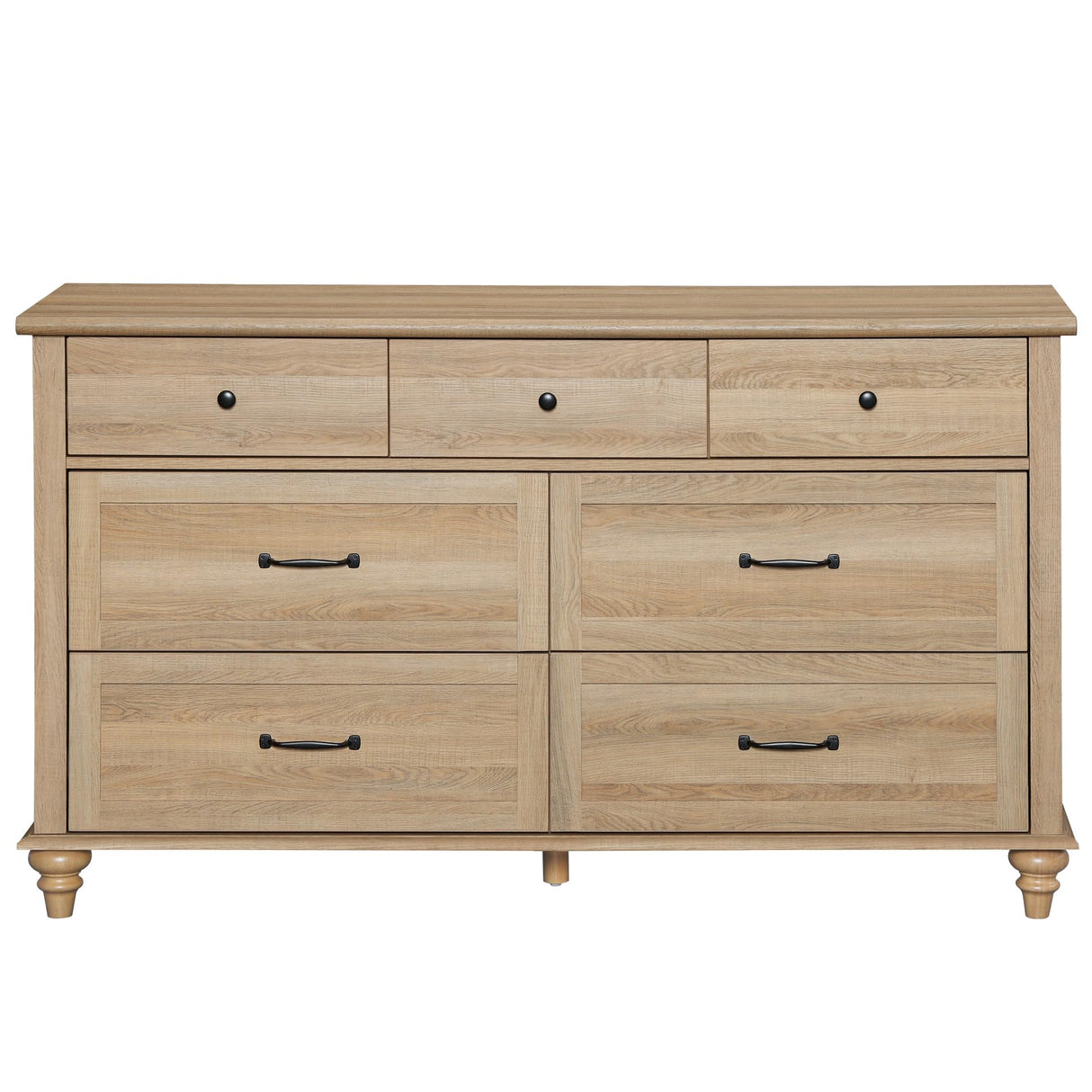 WAMPAT Farmhouse 7 Drawers Dresser for Bedroom, Wide Chest of Drawers Kids Dresser with Solid Wood Legs, Rustic Storage Dressers Organizer for Living Room & Kids Room, Oak, 54 Inch WAMPAT