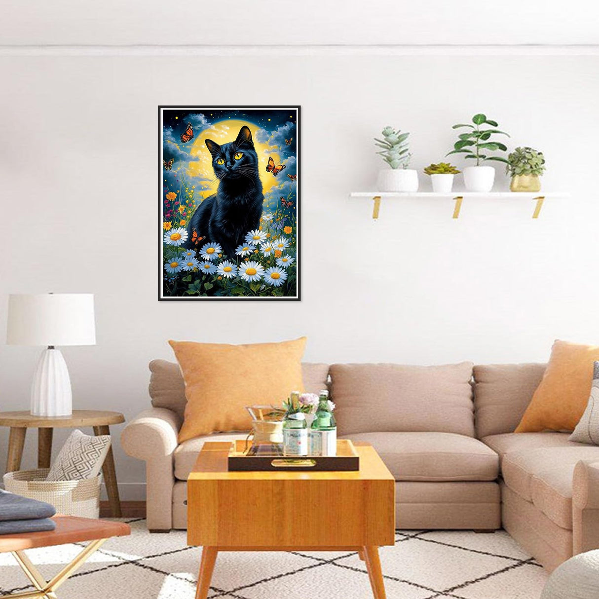 HEIBAGO 5D Diamond Painting Kits for Adults, Black Cat Full Drill Diamond Painting Kits for Beginner,DIY Moon Round Diamond Dots for Adults Gem Art Home Wall Decor 12 x 16 in HEIBAGO