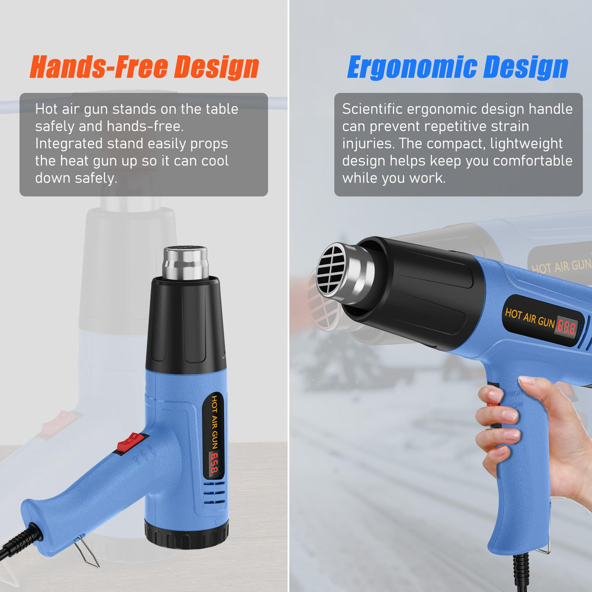 Heat Gun 1300W Fast Heating for Vinyl Wrap, Crafting, Shrink Tubing, Paint, Epoxy Resin, Candle Making Variable, Adjustable Temperature, Overload Protection Hot Air Gun Kit Nozzles, Scraper(JFHG1002) JFTOOIS