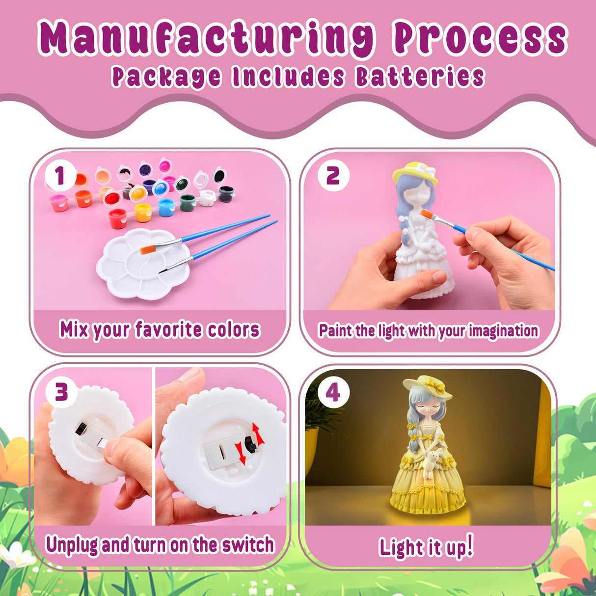 ASIOWELY Paint Your Own Princess Girls Lamp Kits,Arts and Crafts Supplies for Kids Toys Ages 4-6-8,DIY Art Night Light Painting for Girl Ages 5-10,Birthday Gifts for 3-12+ Year Old Toddler Teens Adult ASIOWELY