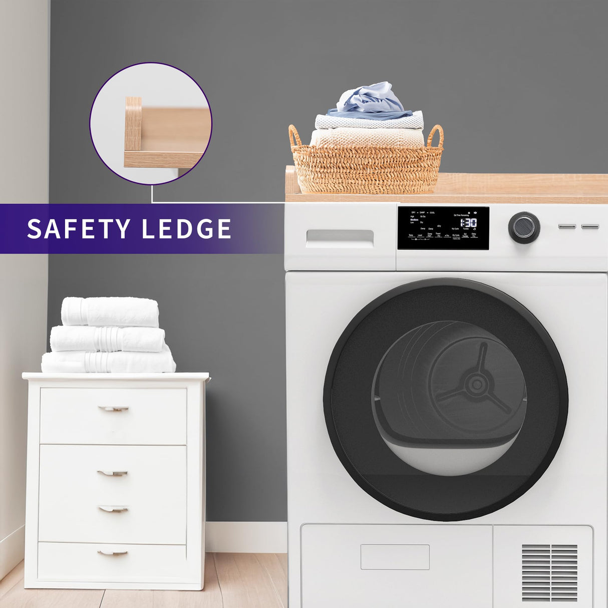 Life Finds Washer Dryer 54 inch Countertop with Safety Ledge for Laundry Room Organization, Light Wood, LF-WDCT1C Life Finds