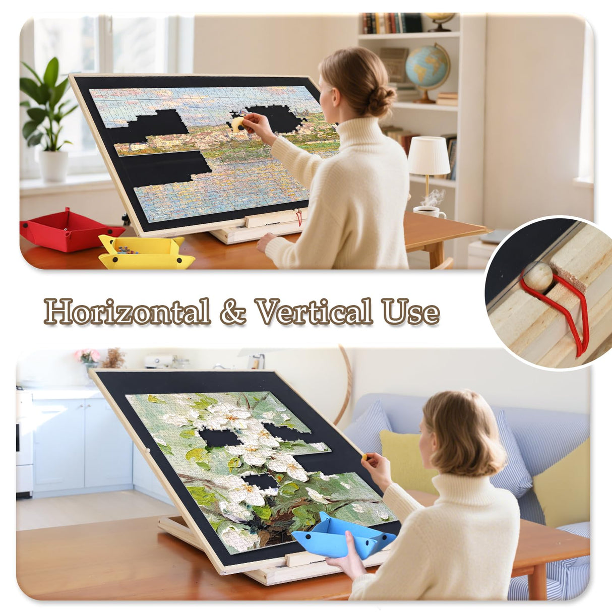 Tilting & Rotating Puzzle Board 1500 Pieces, Vertical & Horizontal Wooden Jigsaw Puzzle Table with Drawers & Protective Cover, 34"×25" Puzzle Board with Lazy Susan for Adults & Kids, Gift for Mum YGJT