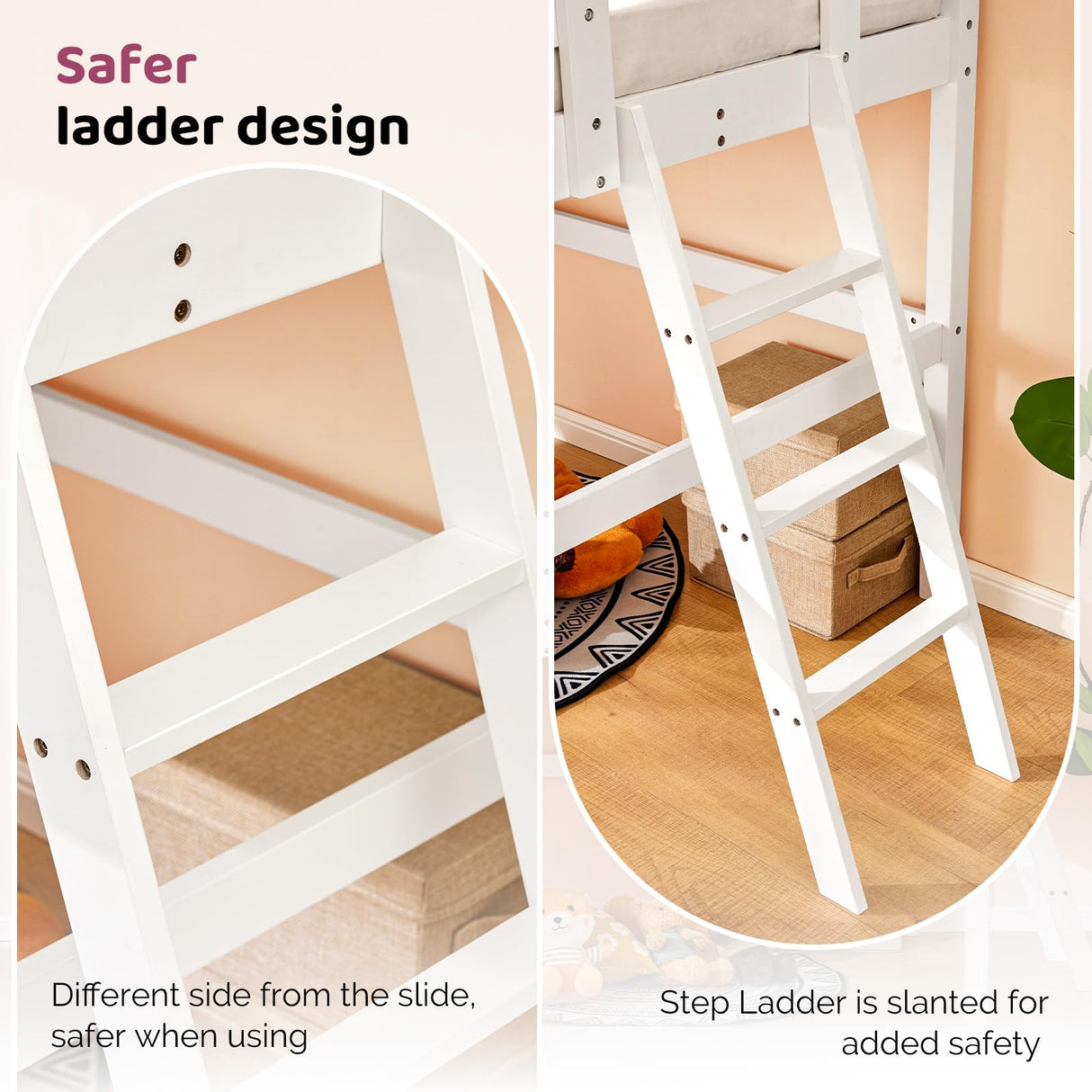 VINGLI Loft Bed with Slide, Twin, Space Saving Kids Low Loft Bed with Guardrail and Ladder, Pine Wood and Sturdy Bed Frame for Boys and Girls, White VINGLI