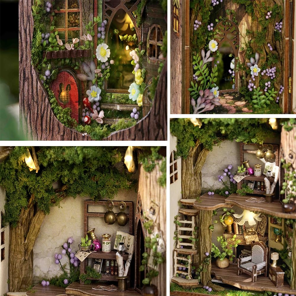 Mini 3D Wooden Doll House Craft Model with LED,DIY Miniature and Furniture Dollhouse Kit,Creative Room Idea for Valentine's Day Birthday Gift (Forest Wonderland) Montidey