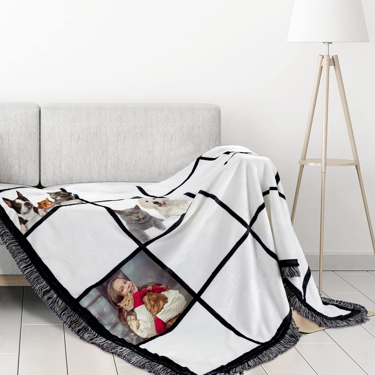 Sublimation Blanket Personalized Sublimation Throw Blanket with 20 Printable Panels Baby Printed Blanket Flannel Fleece Blanket with Tassels for Heat Press Home Sofa Bedroom (60 x 40 Inch) Tatuo