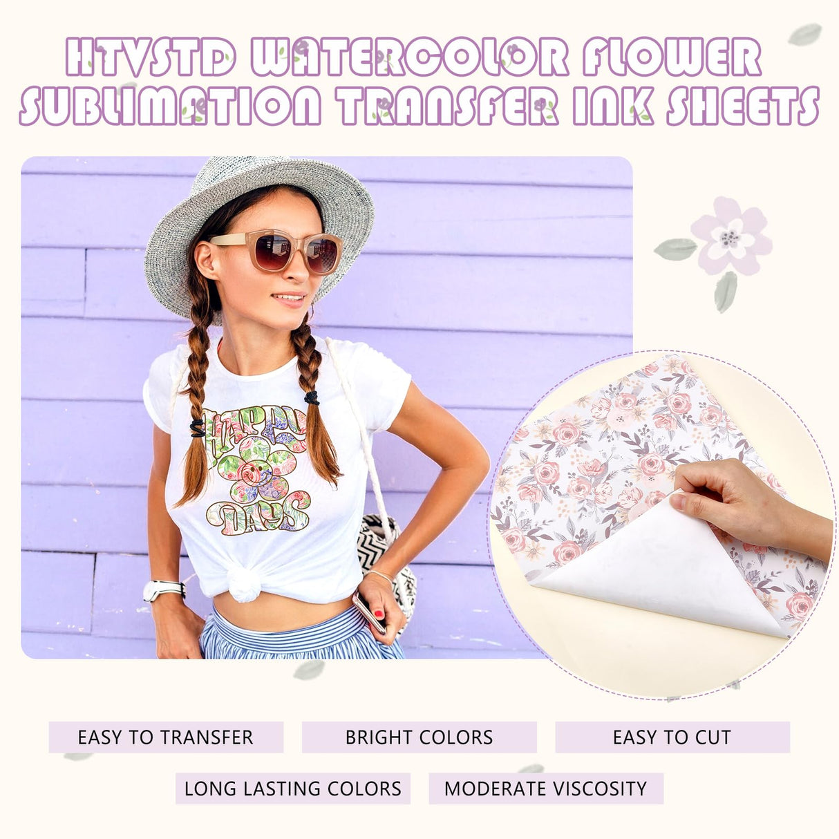 HTVSTD Floral Sublimation Transfer Ink Paper 10 Sheets 12inches * 10inches Watercolor Sublimation Paper Flower Transfer Sheets for Mugs Tumblers DIY HTVSTD