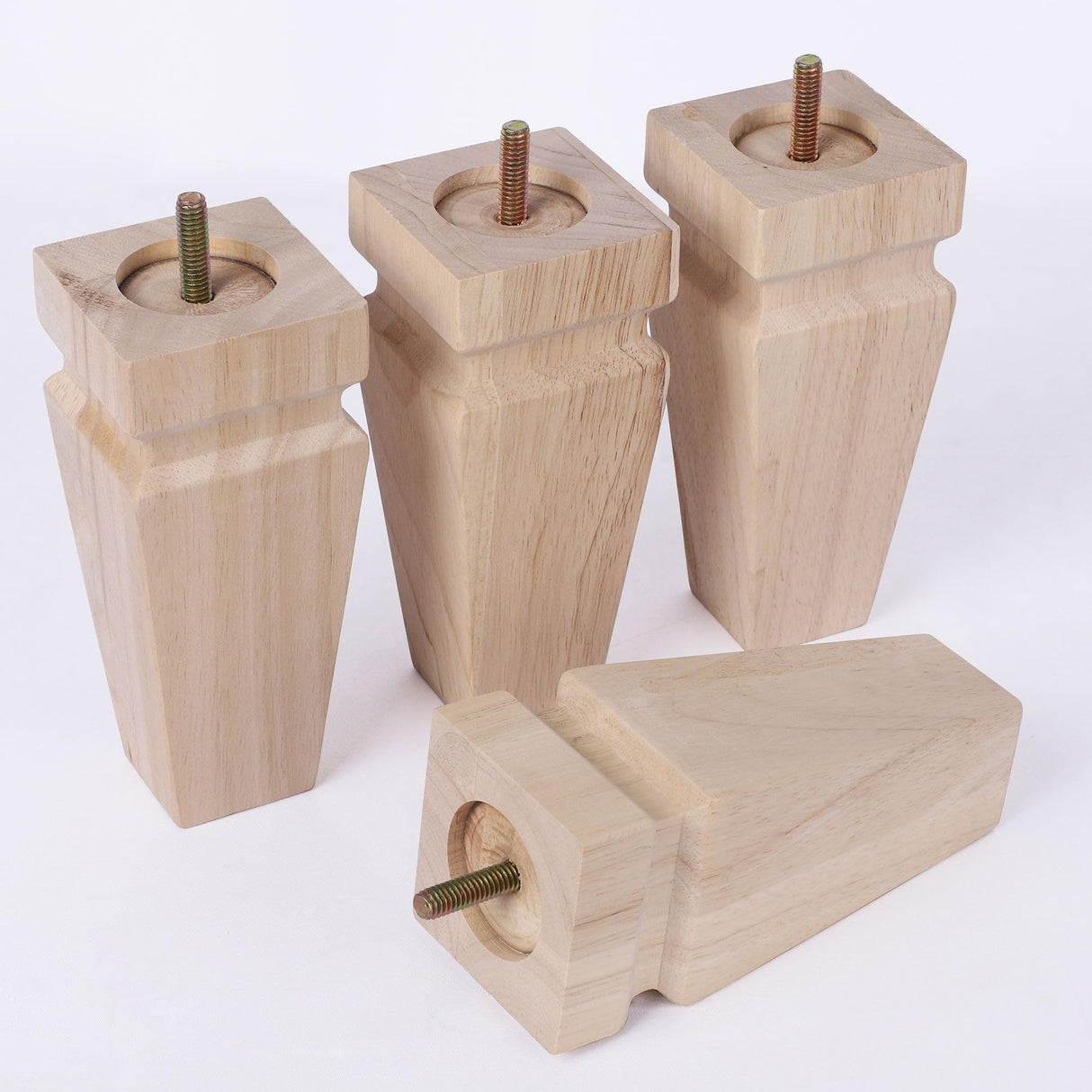 Square Wood Furniture Legs Set of 4 - Wooden Replacement Feet for Couch, Bed, Bench, Dresser, Rubber Wood Parts for Table, Sofa, Wooden Legs Chairs Complete with Installation Hardware, 6 inch Natural Texphw