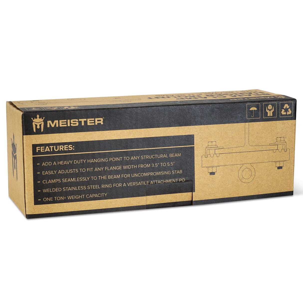 Meister Beam Clamp Hanger Mount for Boxing & MMA Heavy Bags, Suspension Straps & Ceiling Fixtures - Black - 3.5" - 5.5" Meister