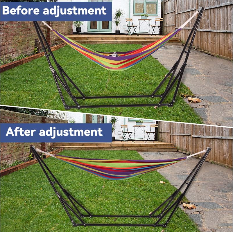 Hammock with Foldable Steel Stand,Frabic Tension Adjustable,Carrying Bag Included, 616 lbs Weight Capacity, Portable Suitable for Outside Garden Yard Outdoor Inhouse Multicolour LIEVIM